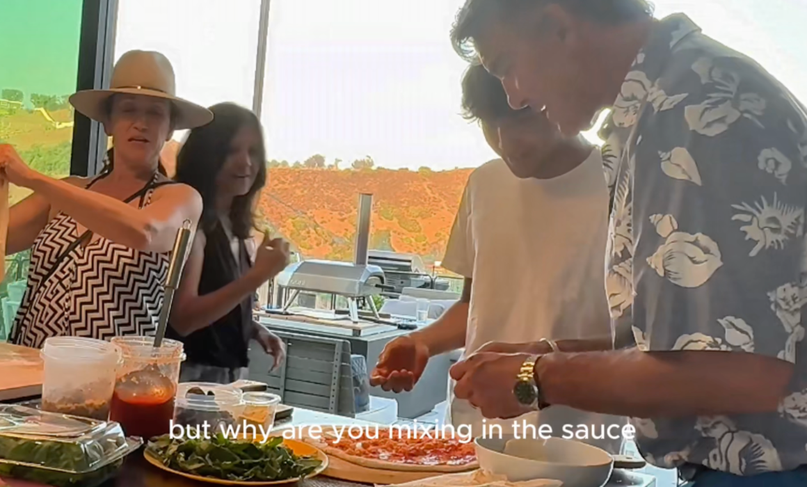 teen son mixes sauce with cheese and all the toppings. pizza fail